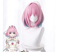 ydound KEEBON THE IDOLM CINDERELLA GIRLS Yumemi Riamu Cosplay Wig for Women Short Straight Synthetic Anime Game Cos Wig Pink Gradient Green Cosplay Anime Wig Coser