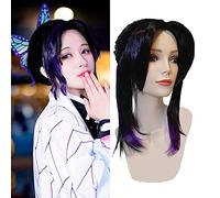 ydound Kochou Shinobu Cosplay Short Black Purple Wig Women Girls Anime Halloween Ponytail Wig (Kochou Shinobu Black Purple Wig) Cosplay Anime Wig Coser