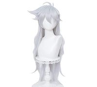 ydound Long Silver Cosplay Wig for Razor Genshin Impact Fluffy Anime Spiky Curly Cosplay Hair Wigs with Bangs for Boys Girls + Cap Cosplay Anime Wig Coser