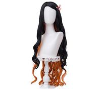 ydound Nezuko Wigs for Demon Slayer Anime Cosplay Long Curly Orange and Black Wigs with Cap Cosplay Anime Wig Coser