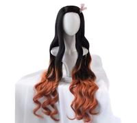 ydound Women's Cosplay Wig 39 inch Lace Front Cap Role Play Hair Wig Anime Cosplay Wigs for Kamado Nezuko Long Curly Hairpiece, Brown and Black Gradient Hair