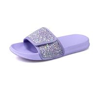 ydscsci Girls Slide Sandals Glitter Sequins Pool Sliders Kids Shower Slippers Beach Flip Flops Hook and Loop Non-slip Thick sole Big Kid Purple Size 3