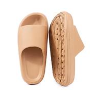 ydscsci Womens Mens Cloud Slides Pool Sliders Shower Shoes Beach Sandals Bathroom Slippers Thick Sole Non Slip Comfy Milk tea Size 3/4