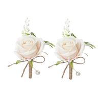 YdseozOA 2Pcs Corsage Wedding Boutonniere Artificial Rose Flowers Bouquet Brooch Decor for Bride Groom Wedding Prom Party Banquet Rose Boutonniere (champagne)