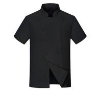 Ydsxlp Men's Chef Jacket Shirts Summer Banded Collar Button Down Shirt Classic Chef Short Sleeve Jacket Coat Men Solid Regular Fit Loose Shirts Lightweight Comfy Chefs Workwear(A03-Black,M)