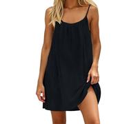 Ydsxlp Womens Backless Cami Dress Casual Crew Neck Sleeveless Sundress Sexy Spaghetti Strap Flowy Beach Dresses Withback Tie Summer Solid Color Tank Dress Ladies Flowy Open Back Midi Dresses(Black,M)