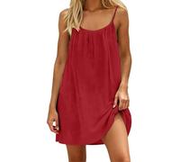 Ydsxlp Womens Backless Cami Dress Casual Crew Neck Sleeveless Sundress Sexy Spaghetti Strap Flowy Beach Dresses Withback Tie Summer Solid Color Tank Dress Ladies Flowy Open Back Midi Dresses(Red,S)