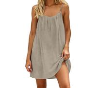 Ydsxlp Womens Backless Cami Dress Casual Crew Neck Sleeveless Sundress Sexy Spaghetti Strap Flowy Beach Dresses Withback Tie Summer Solid Color Tank Dress Ladies Flowy Open Back Midi Dresses(Khaki,L)