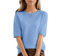 Ydsxlp Womens Knitted Jumpers Casual Crew Neck Short Sleeve Summer Tops Elegant Solid Knitted Sweater Casual Blouse Shirt Knitwear Lightweight Comfort Jumper Loose Fit Pullover Tops(Sky Blue,XL)