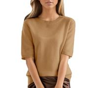 Ydsxlp Womens Knitted Jumpers Casual Crew Neck Short Sleeve Summer Tops Elegant Solid Knitted Sweater Casual Blouse Shirt Knitwear Lightweight Comfort Jumper Loose Fit Pullover Tops(Gold,XXL)