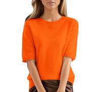 Ydsxlp Womens Knitted Jumpers Casual Crew Neck Short Sleeve Summer Tops Elegant Solid Knitted Sweater Casual Blouse Shirt Knitwear Lightweight Comfort Jumper Loose Fit Pullover Tops(Orange,XL)