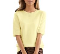 Ydsxlp Womens Knitted Jumpers Casual Crew Neck Short Sleeve Summer Tops Elegant Solid Knitted Sweater Casual Blouse Shirt Knitwear Lightweight Comfort Jumper Loose Fit Pullover Tops(YE2,M)