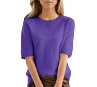 Ydsxlp Womens Knitted Jumpers Casual Crew Neck Short Sleeve Summer Tops Elegant Solid Knitted Sweater Casual Blouse Shirt Knitwear Lightweight Comfort Jumper Loose Fit Pullover Tops(Grey,L)