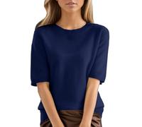 Ydsxlp Womens Knitted Jumpers Casual Crew Neck Short Sleeve Summer Tops Elegant Solid Knitted Sweater Casual Blouse Shirt Knitwear Lightweight Comfort Jumper Loose Fit Pullover Tops(Dark Blue,XXL)