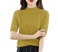 Ydsxlp Womens Knitted Jumpers Plain Half Sleeve Knit Sweater Shirts Semi Turtleneck Jumper Spring Summer Casual Sweaters Lightweight Comfort Crew Neck Pullover T Shirt Tops