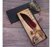 YDuupxe Antique Vintage Quill Pen, Unique Feather Calligraphy Ink Pen Set, Smooth Writing Office Supplies, Ideal for Drawing and Handwriting, with Box (Red)