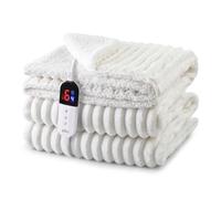 YDW Electric Heated Throw Blanket - 130x180cm Stripe Flannel Electric Overblanket for Sofa Bed Office Use, 6 Heat Levels&10 Time Settings, Machine Washable, White, Single