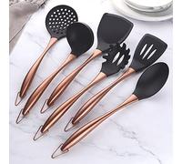 YDware Kitchen Utensil Set, 6Pcs Silicone Cooking Utensils Spatula Turner Heat Resistant Tools, Non-Stick Cookware with Steel Handle Rose Gold