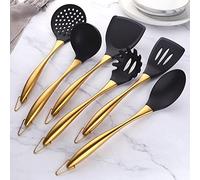 YDware Kitchen Utensil Set, 6Pcs Silicone Cooking Utensils Spatula Turner Heat Resistant Tools, Non-Stick Cookware with Steel Handle Gold