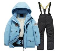 YDYAENIO Children's Ski Suit Set with Thick Waterproof and Warm Snow Village Clothes(Blue-black,8)