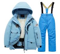 YDYAENIO Children's Ski Suit Set with Thick Waterproof and Warm Snow Village Clothes(Blue-blue 1,12)