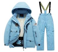 YDYAENIO Children's Ski Suit Set with Thick Waterproof and Warm Snow Village Clothes(Blue-blue,12)