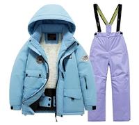 YDYAENIO Children's Ski Suit Set with Thick Waterproof and Warm Snow Village Clothes(Blue-purple,14)