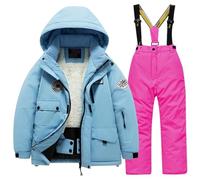 YDYAENIO Children's Ski Suit Set with Thick Waterproof and Warm Snow Village Clothes(Blue-rose,16)