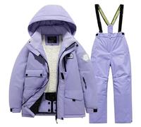 YDYAENIO Children's Ski Suit Set with Thick Waterproof and Warm Snow Village Clothes(Purple-purple,14)