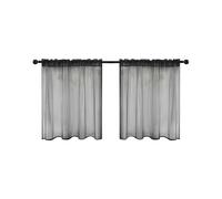 YDYAENIO Short Curtain Solid Short Sheer Curtains | Gauze Tulle Voile Window Panels | Waffle Weave Tier Kitchen & Bathroom(Black-1 Panel,W76xH60cm)