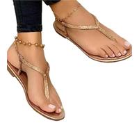 YDYAENIO Summer Sandals Women Pointed Toe Flats Women's Casual Sandals(Gold,36)