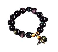 YDYDTTKD Natural Black Obsidian Bracelet for Women Men, Feng Shui Wu Lou Calabash Gourd Rainbow Eye Tiger Eye Bracelet Attract Good Luck
