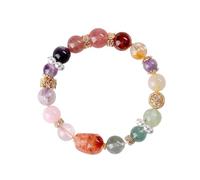 YDYDTTKD Women's Natural Red Phantom Quartz Pi Xiu Beaded Bracelet 8mm-12mm Colorful Multi-Stone Crystal Bracelet Jewelry