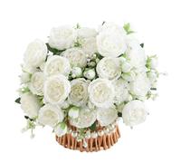 YDYxieji 2 Bunches Artificial Peony Silk Flowers, 10Pcs Realistic Faux Peonies Flower, Lifelike Peony Fake Flowers Bouquet for Wedding Party Centerpiece Home Decor (White)