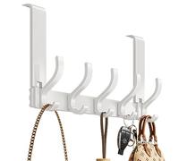 YDYxieji Over Door Hooks, Over Door Hanger with 5 Hooks, Can Hold 10 Items, Heavy Duty Door Hooks for Coat, Towel, Keys and Bag, Space Saving Over The Door Hook, Length:32 cm (12.6") (White)
