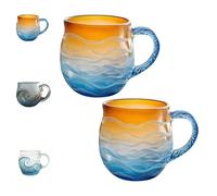 YDZYFFS 3D Mug - Coffee Cups - Wine Glasses, 350ML Sea Glass Sunset Mug, Sunset and Wave Dual Design, Handcrafted Glass Ocean Wave Coffee Mug, Seas Inspired Drinkware Mugs(2PCS,C)