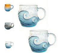 YDZYFFS 3D Mug - Coffee Cups - Wine Glasses, 350ML Sea Glass Sunset Mug, Sunset and Wave Dual Design, Handcrafted Glass Ocean Wave Coffee Mug, Seas Inspired Drinkware Mugs(2PCS,A)