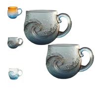 YDZYFFS 3D Mug - Coffee Cups - Wine Glasses, 350ML Sea Glass Sunset Mug, Sunset and Wave Dual Design, Handcrafted Glass Ocean Wave Coffee Mug, Seas Inspired Drinkware Mugs(2PCS,B)