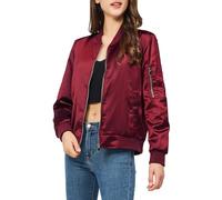 YEABEDA Satin Bomber Jacket Women Casual Fall Varsity Jackets Zip Up Outerwear Windbreaker with Pockets, Wine Red, S