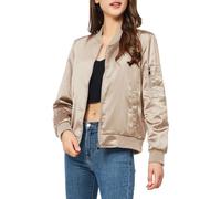YEABEDA Satin Bomber Jacket Women Casual Fall Varsity Jackets Zip Up Outerwear Windbreaker with Pockets, Champagne, L