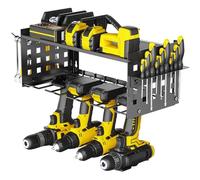 Yeabett 2 Layer Power Tool Organizer Storage Rack, Tool Shelving for 4 Drill Holders, Heavy Duty Wall Mounted Rack for Garage, Home, Workshop (Black)
