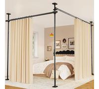 Yeabett Room Divider No Drill Free Standing Curtain Pole, Adjustable 122-305cm(H), 70-290cm(w), Sturdy Stainless Steel for Any Room Separation, Black
