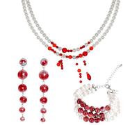 yeabwps 3 Pcs Dripping Blood Necklace Bracelet Earrings Bloody Imitation Faux Pearls Halloween Vampires Jewelry for Women Costume Party Accessory
