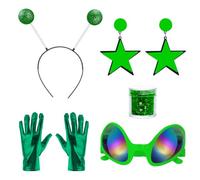 yeabwps 5 Pcs Alien Costume Antenna Headband Glasses Gloves for Halloween, Green, Medium