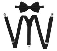 yeabwps Men's Suspender Bow Tie Set Adjustable Buckle Elastic Suspenders and Bow Tie Set, Black, One size