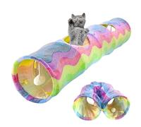 YEACO Straight Cat Tunnel with Four Holes and Hanging Ball for Indoor Cat Exercise, Interactive Crinkle Inside Material