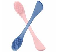 YEADMAL Silicone Face Scrubber, 2 in 1 Facial Cleansing Brushes Face Mask Applicator Lip Scrub Brush for Exfoliator Blackhead Remover Double-Head Face Spatula Scoop for Makeup Remove(Pink+Blue)
