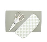 Yeah Baby Goods Toddler Restaurant Essentials Kit - Check Baby Feeding Set w/Food Scissors, Silicone Placemat & Wipeable Zipper Tote