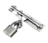 Yeah-hhi Sliding Bolt Door Lock (Stainless Steel), 2 Pack Barrel Bolt, Heavy Duty Door Slide Latch with Screws and Padlock, Thickened Stainless Steel Sliding Lock for Door (Silver)(Size:6 inches)
