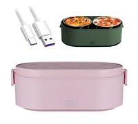 Yeah-hhi USB Electric Lunch Box 27 oz Portable Heated Lunch Box For Car/Truck/Home/Office With 2 Removable Stainless Steel Inner,Pink,800ml